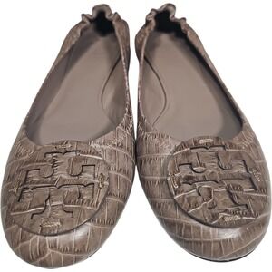 Tory Burch "Reva" croc embossed leather ballet flats